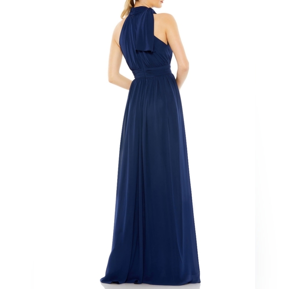 Mac Duggal HIGH NECK CHIFFON GOWNIn Blue Size 10 NWT MSRP $398 - Picture 3 of 9